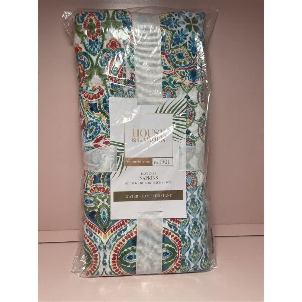 Cloth Dinner Set 6 Napkins Multicolor Pattern blue green Red Tropical New